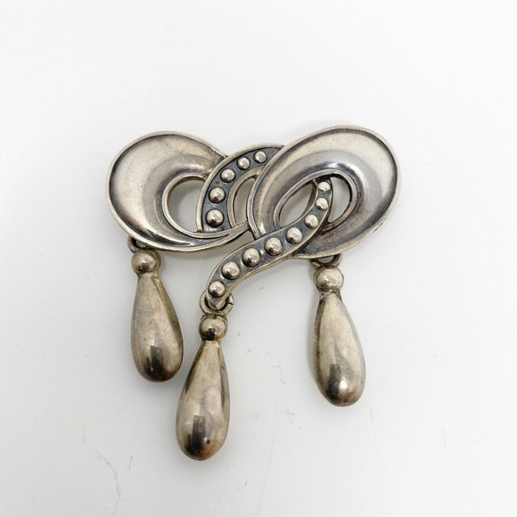217 Vintage Margot de Taxco silver teardrop dangle pin / brooch, 5740 - Picture 2 of 7
